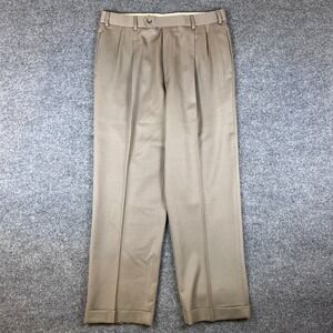 VTG Brooks Brothers Pants Mens 34x30 Beige 100% Wool Pleated Cuffed Canada Made